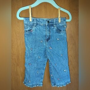 Arizona Jean Co Baby Girl Jeans with Floral Embroidered Accents & Ruffle Hem 12M